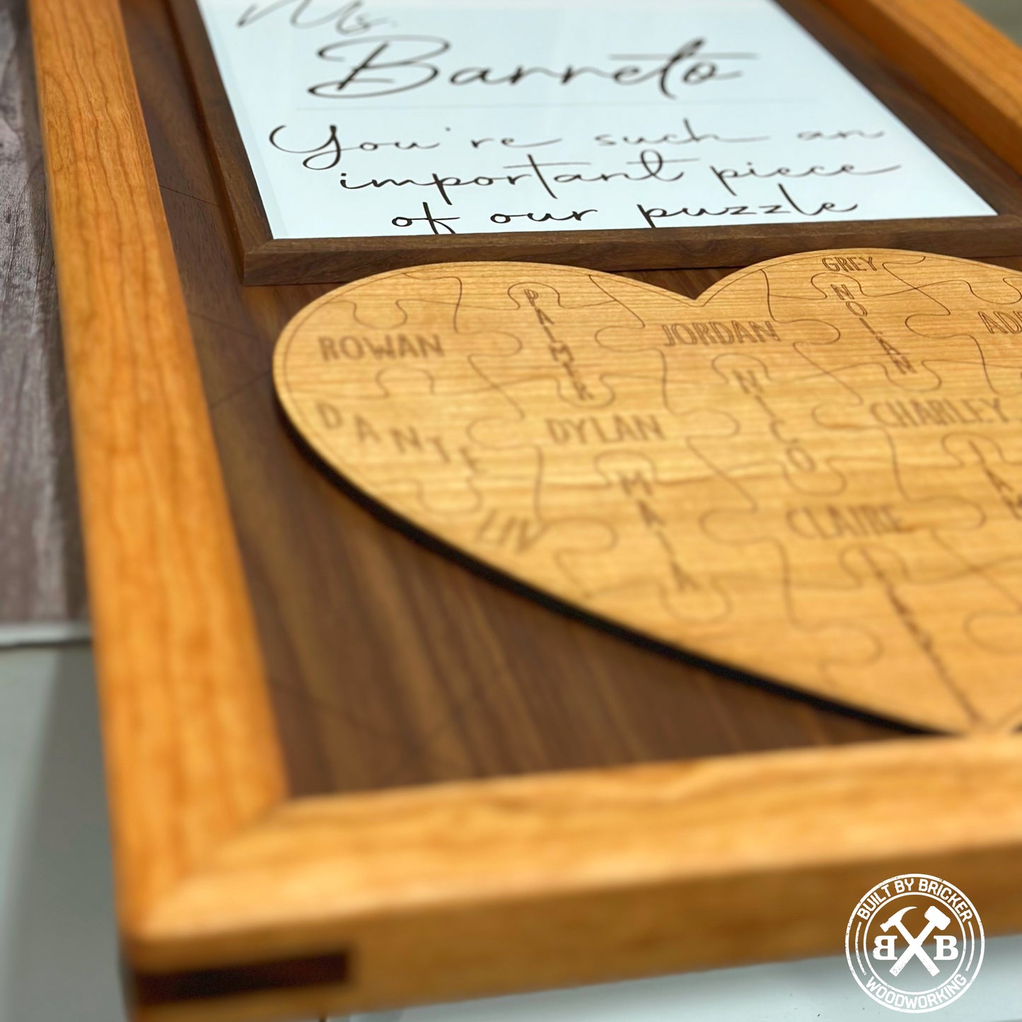 Handmade Solid Wood Framed Teacher / Class Gift Heart Puzzle Plaque
