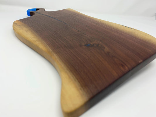 Black Walnut Live Edge and Blue Epoxy Charcuterie Board